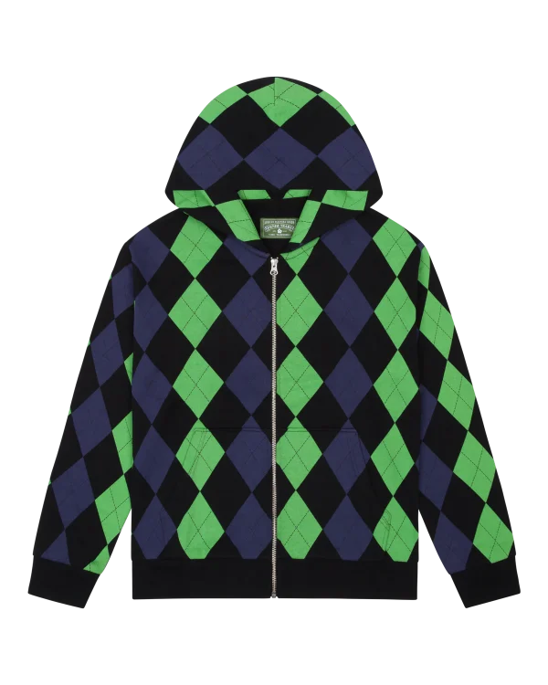 Derby Intarsia Zip Hoodie Green